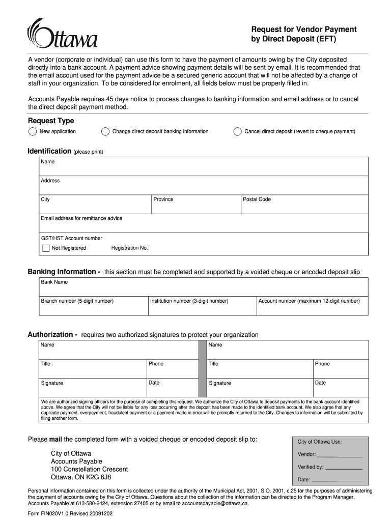 Free Vendor Ach Direct Deposit Authorization Form Template Printable 