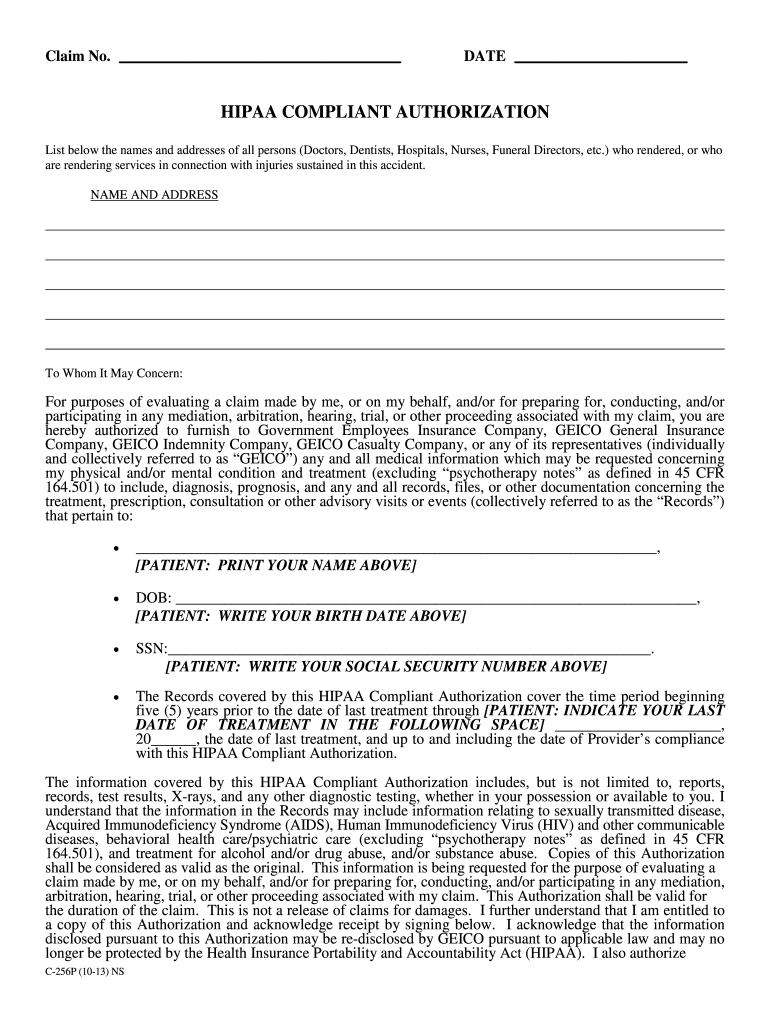 Geico Hipaa Form Fill Online Printable Fillable Blank PdfFiller