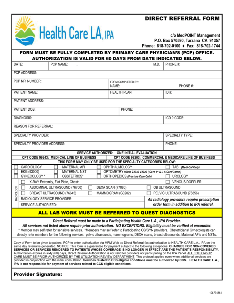 HCLA Direct Referral Form