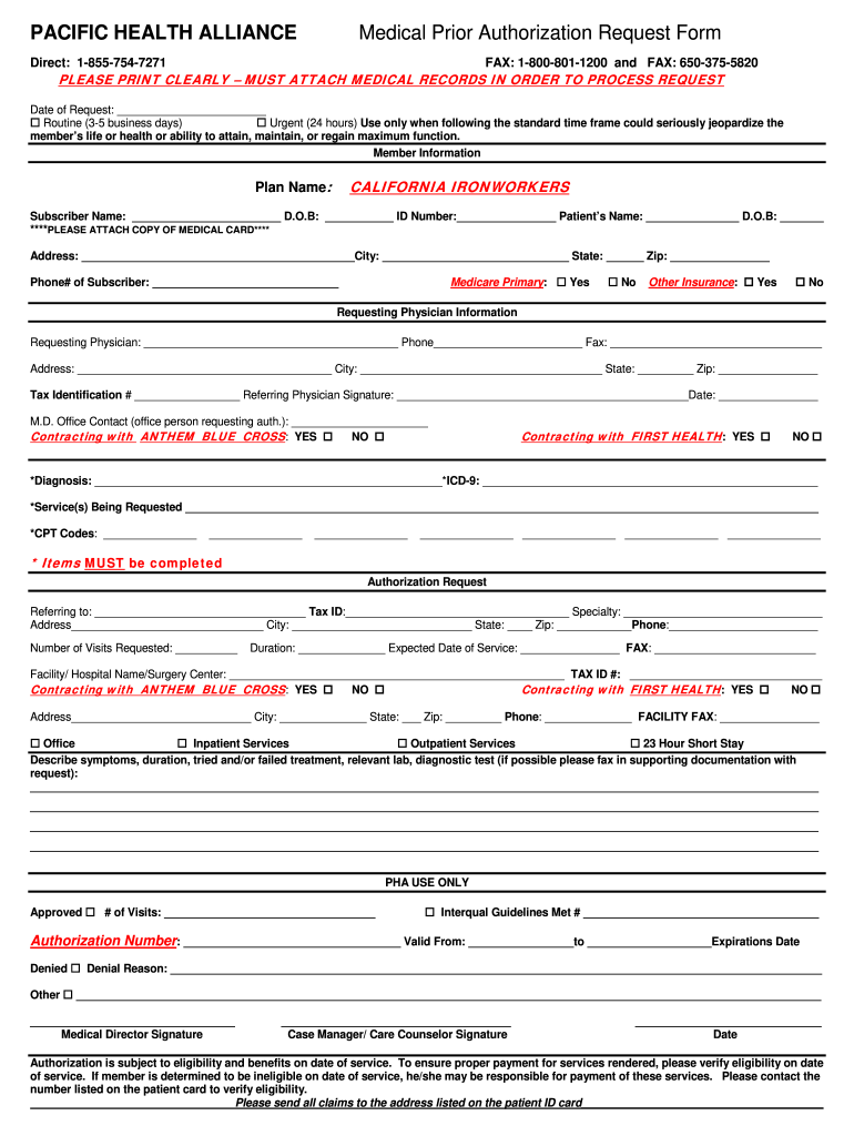 Health Alliance Prior Authorization Form Fill Out Sign Online DocHub