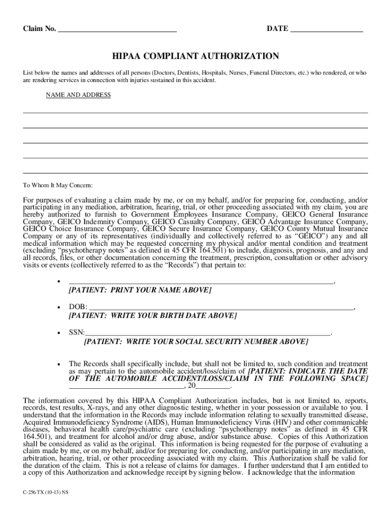 Hipaa Compliant Authorization Geico 2020 2021 Fill And Sign Printable 