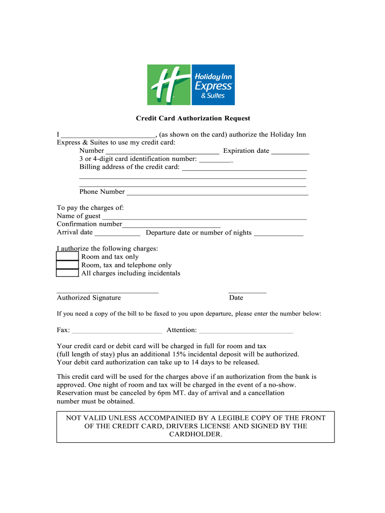 Holiday Inn Express Credit Card Authorization Form 2020 2021 Fill And