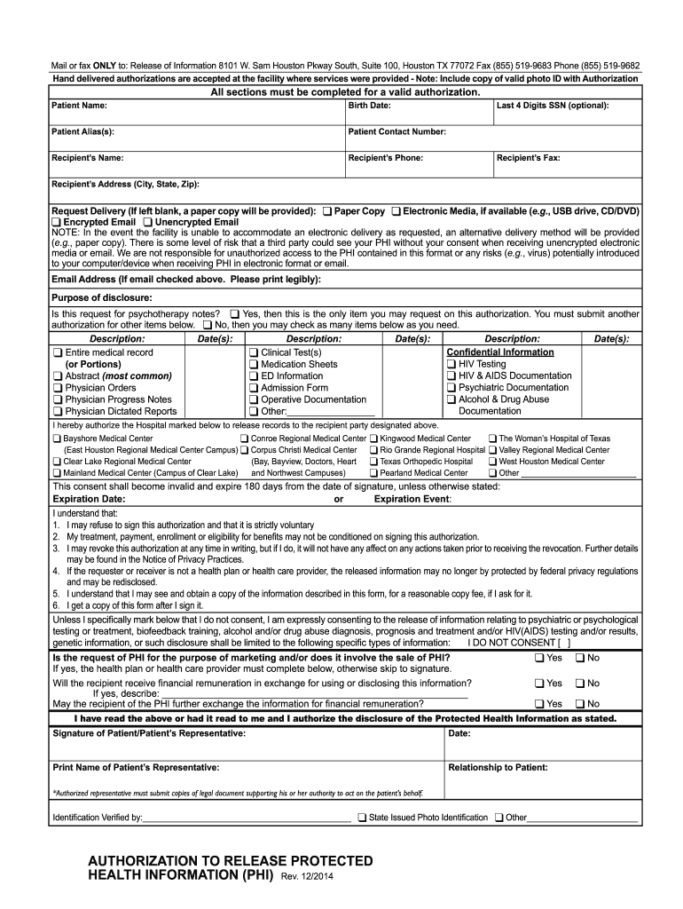 Hospital Release Phi Fill Online Printable Fillable Blank PdfFiller