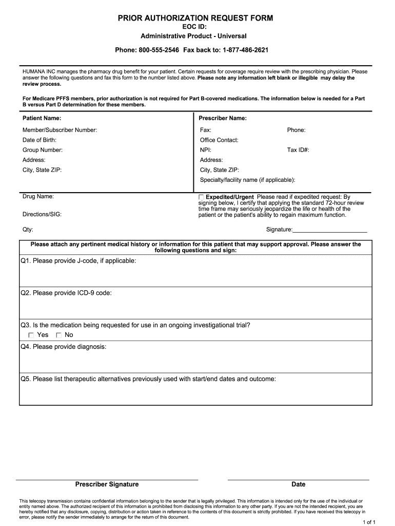 Humana Prior Authorization Request Form Fill And Sign Printable