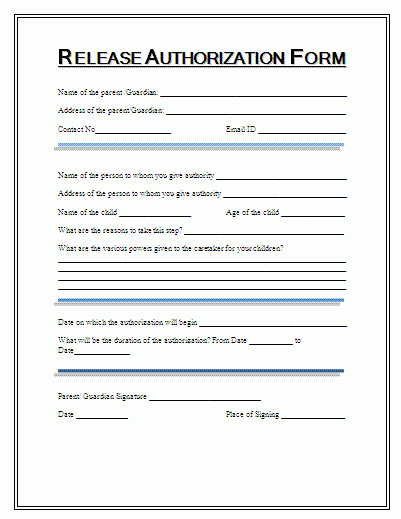 Information Release Authorization Form Free Word s Templates
