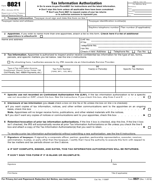 IRS Form 8821 Download Fillable PDF Or Fill Online Tax Information 