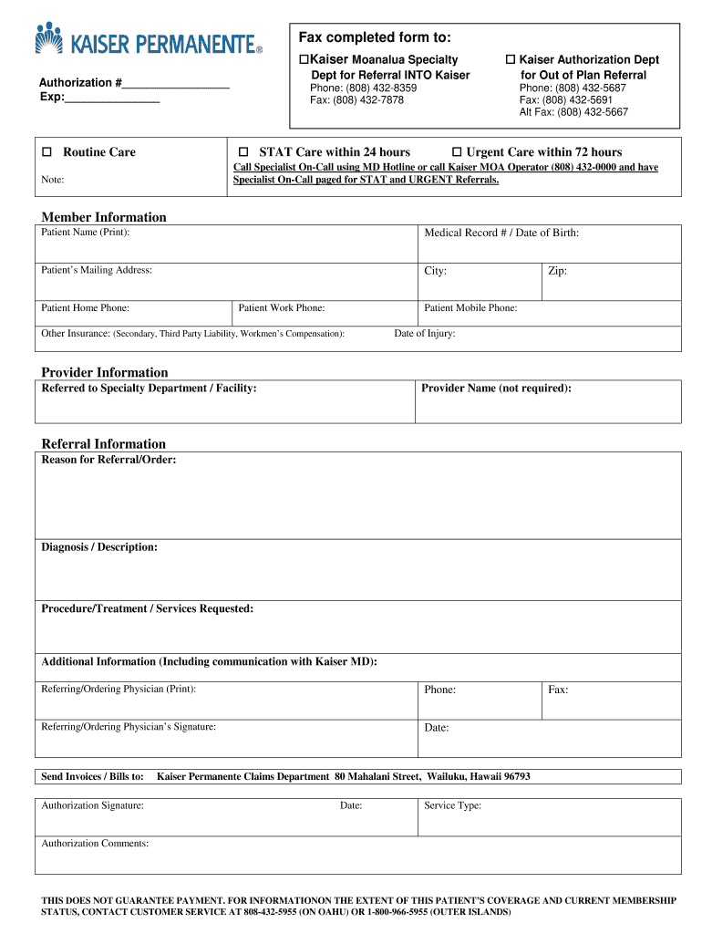 Kaiser Hipaa Form Fill Online Printable Fillable Blank Pdffiller 0213