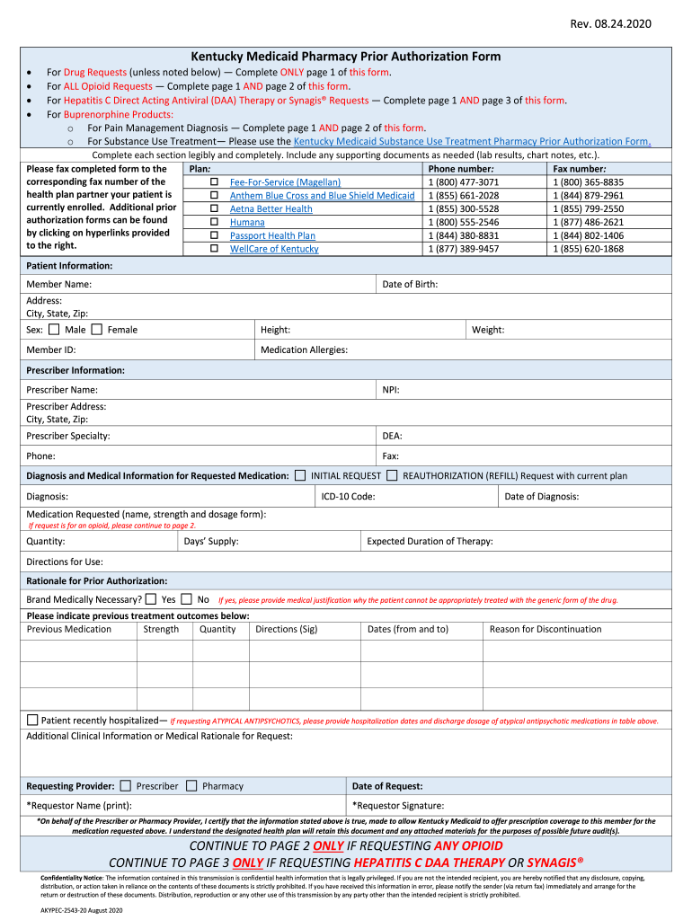 KY Anthem Medicaid Pharmacy Prior Authorization Form 2020 Fill And 