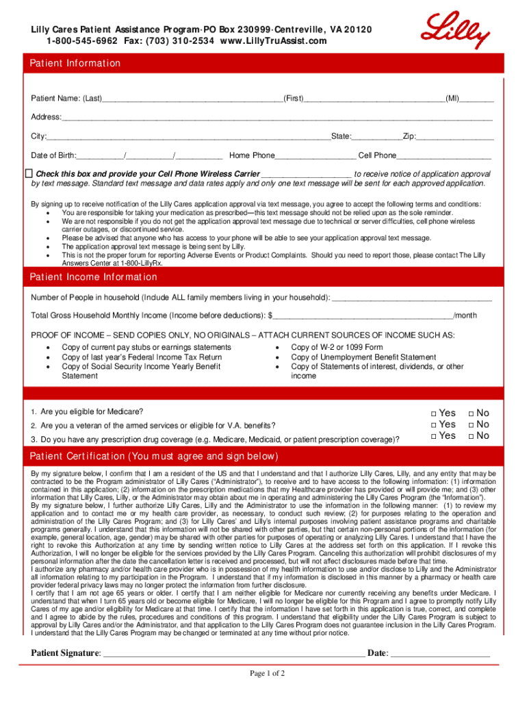 Lilly Cares Application Form Fill Out And Sign Printable PDF Template 