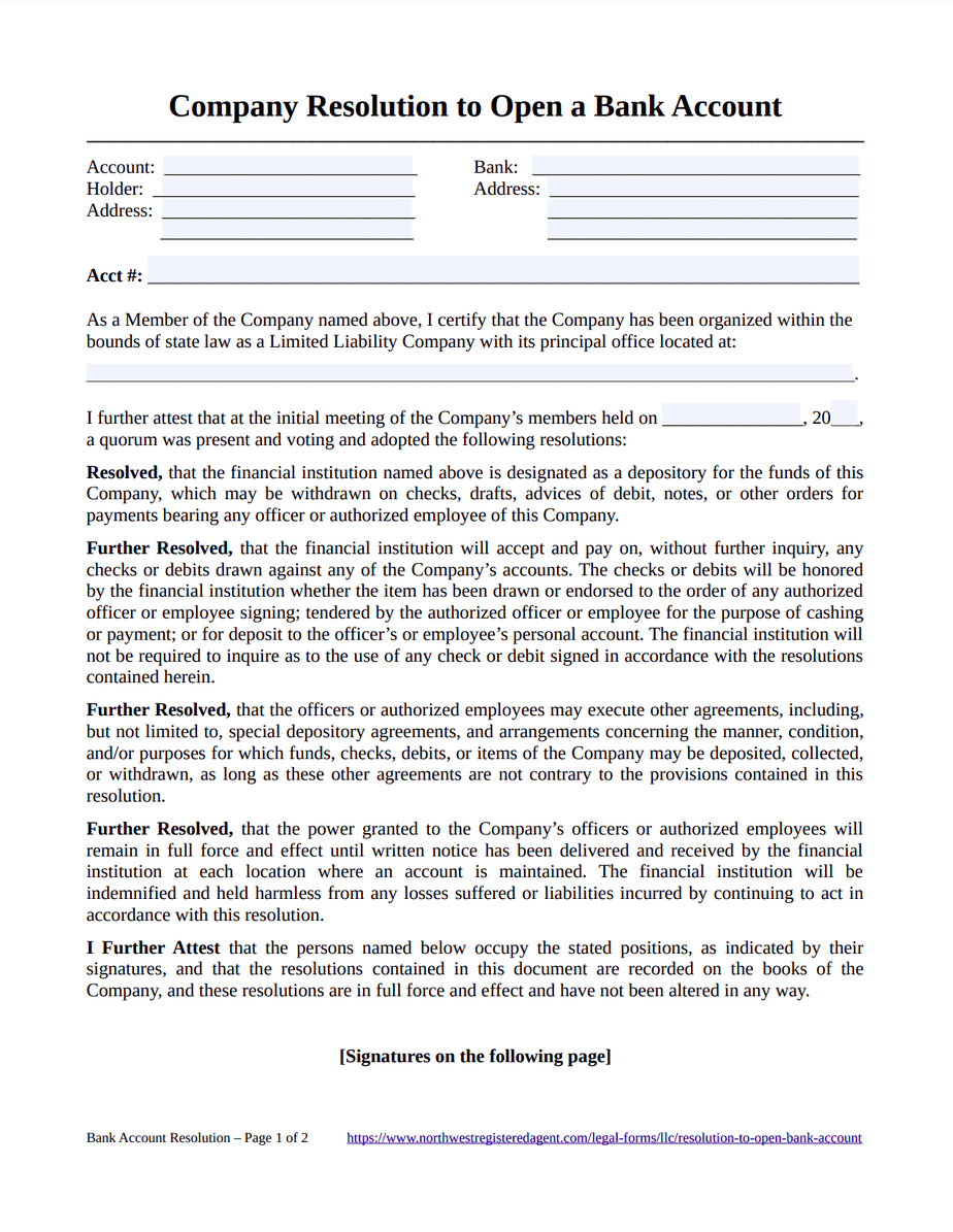 Llc Banking Resolution Template Free Printable Form Templates And Letter