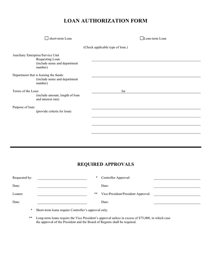 Loan Authorization Form In Word And Pdf Formats