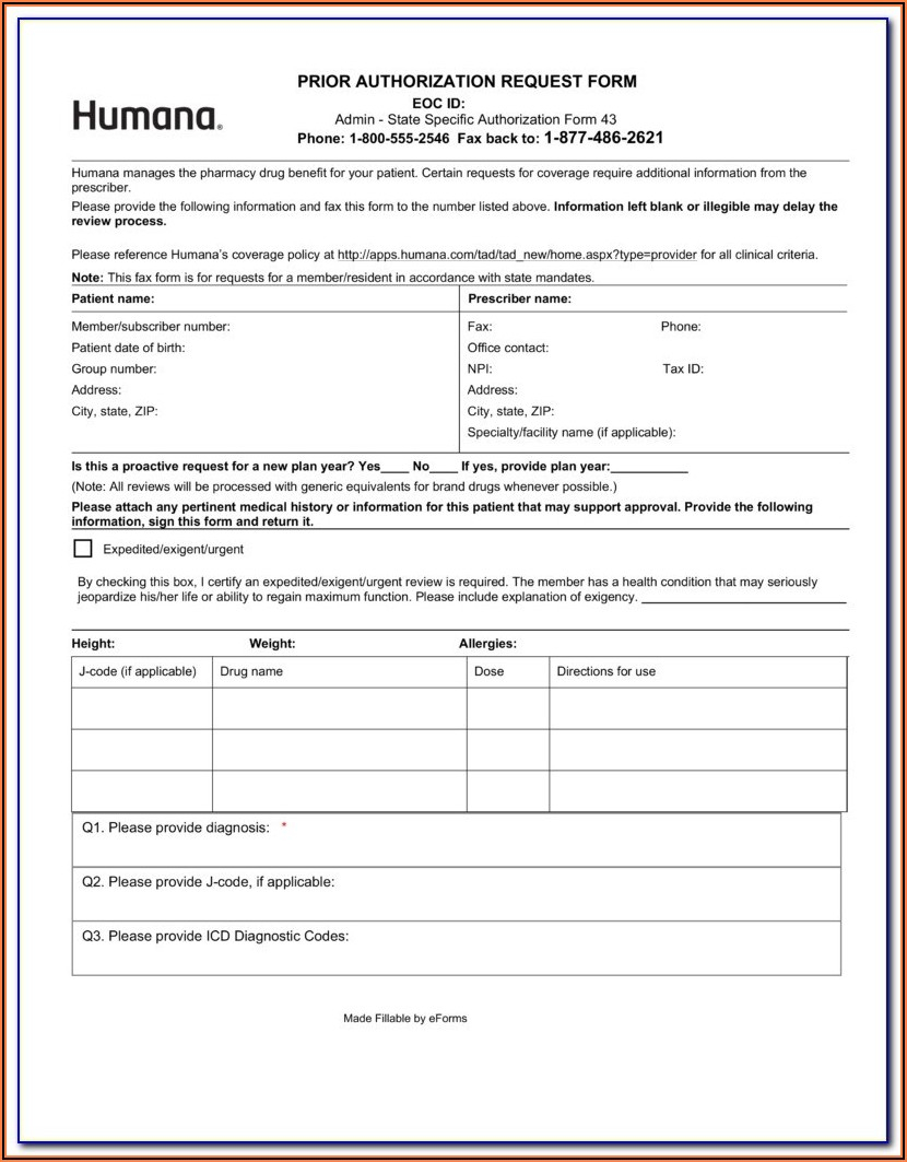 Medicare Part D Prior Auth Form For Medications Form Resume