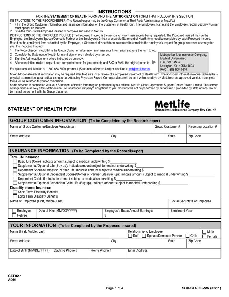 MetLife EOI Form