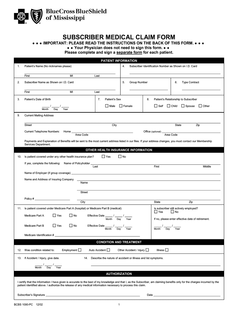 Mississippi Bcbs Form Fill Online Printable Fillable Blank PdfFiller