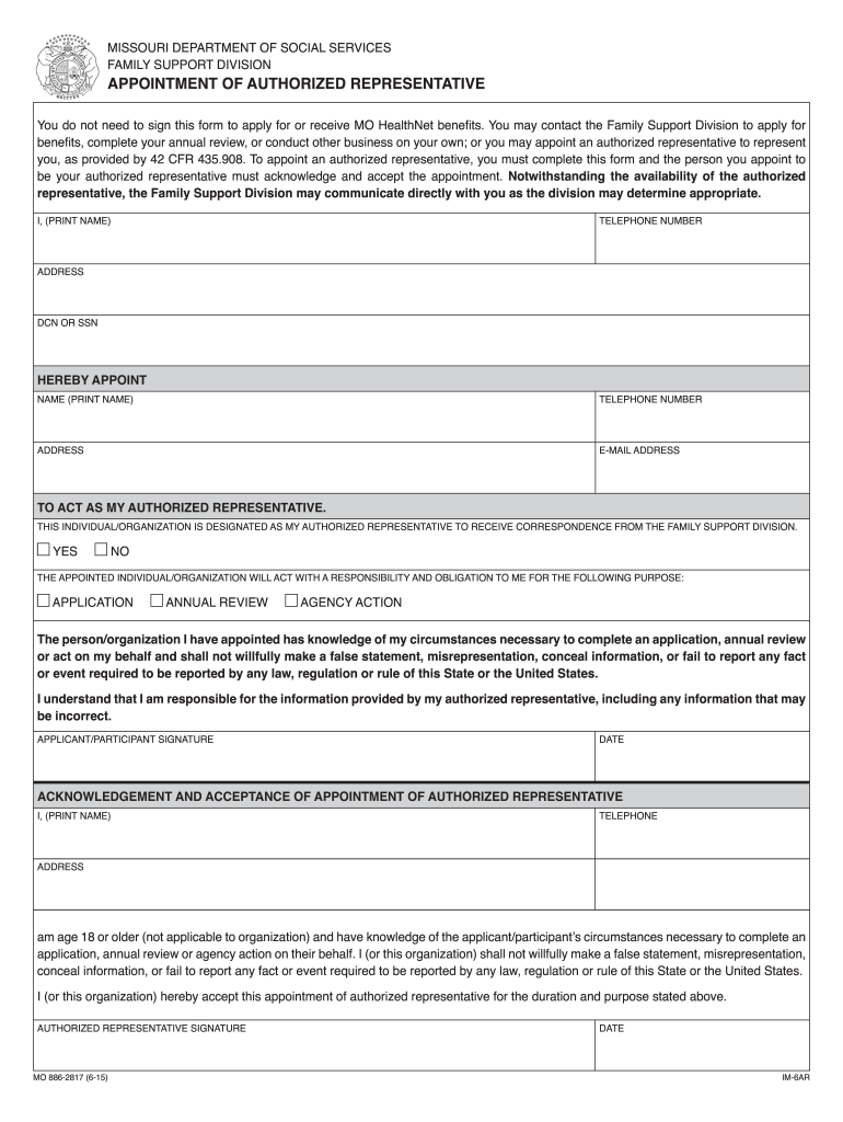 Missouri Medicaid Authorized Representative Form Fill Out Sign 