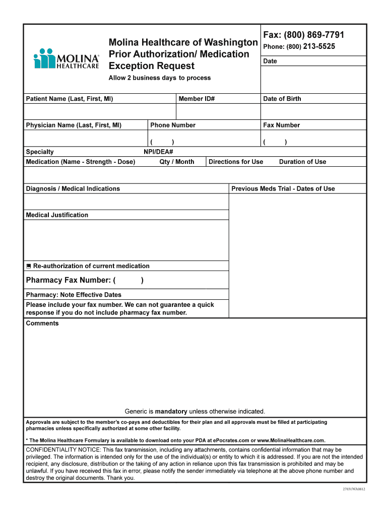 Molina Authorization Form Fill Online Printable Fillable Blank 