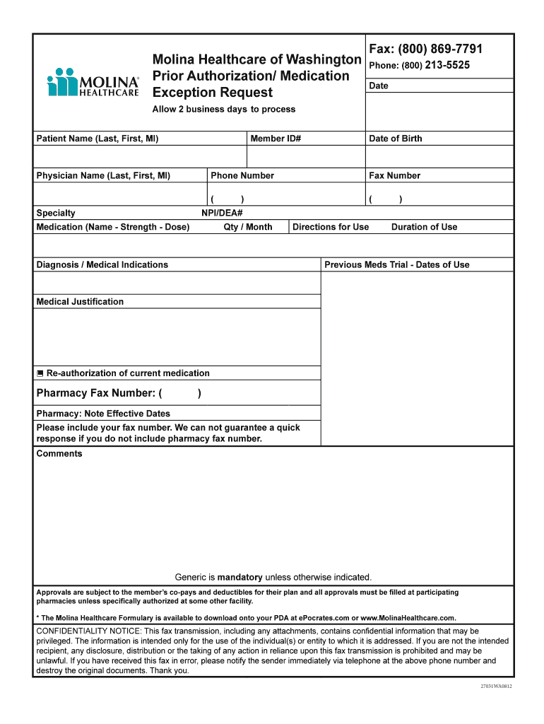 Molina Authorization Form Fill Online Printable Fillable Blank