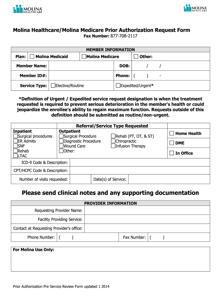 Molina Prior Authorization Form Fill Out And Sign Printable PDF