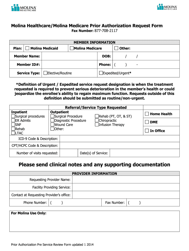 Molina Prior Authorization Form Fill Out And Sign Printable PDF 