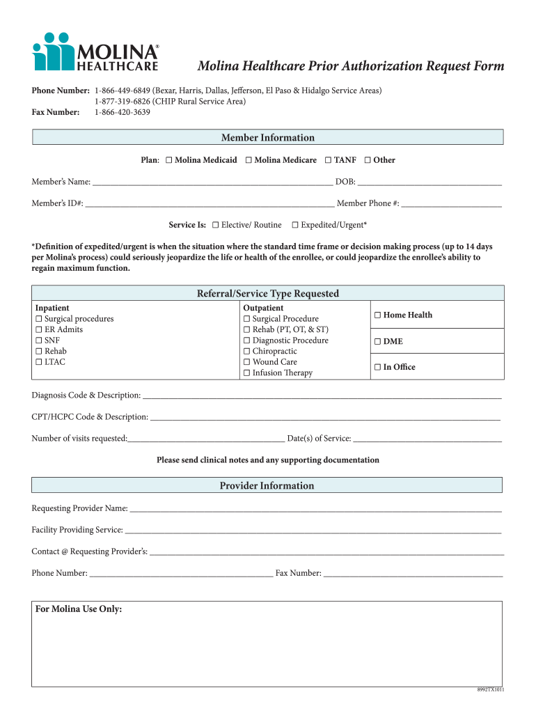 Molina Prior Authorization Form Fill Out Sign Online DocHub