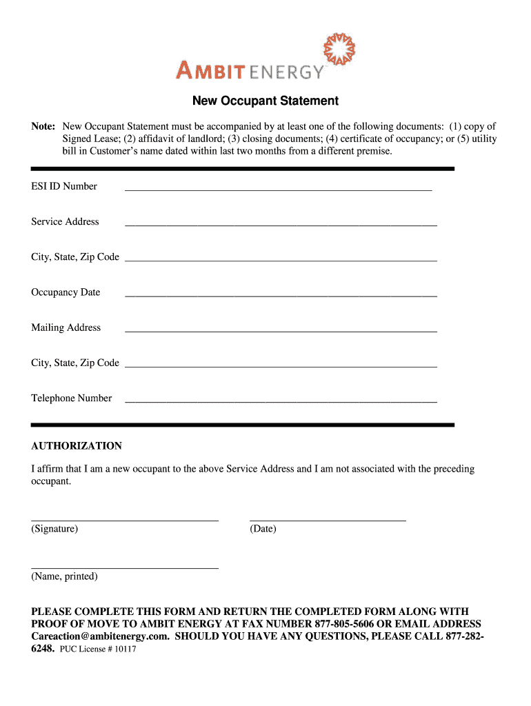 New Occupant Statement Fill Out Sign Online DocHub