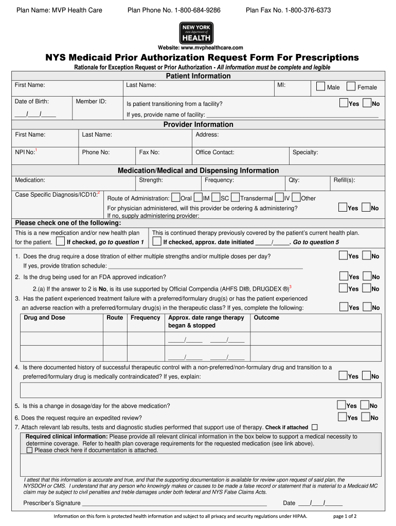 New York State Empire Plan Prior Authorization Form PlanForms