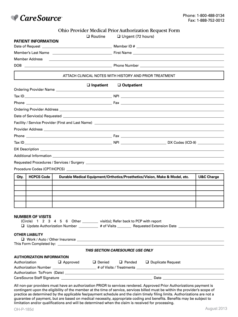 Ohio Provider Medical Prior Authorization Request Form CareSource 