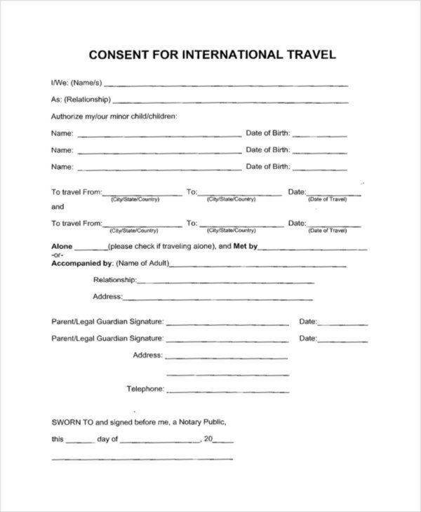 One Parent Travel Consent Form ParentInfoClub