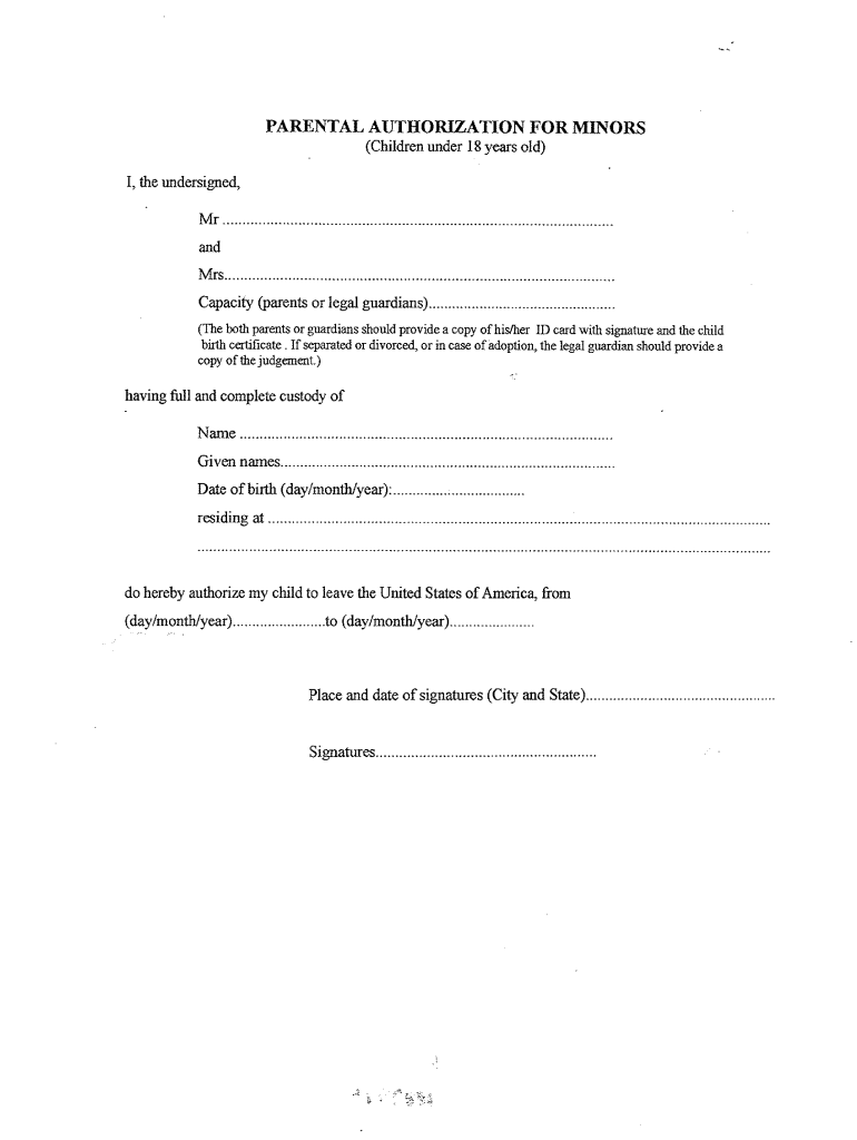 Parental Authorization Form For Minors Oci 2020 2022 Fill And Sign 