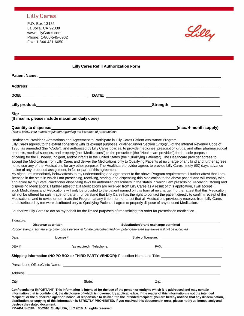 Lilly Cares Application Form Fill Out And Sign Printable PDF Template