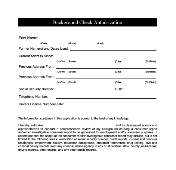 Printable Background Check Authorization Form TUTORE ORG Master Of 