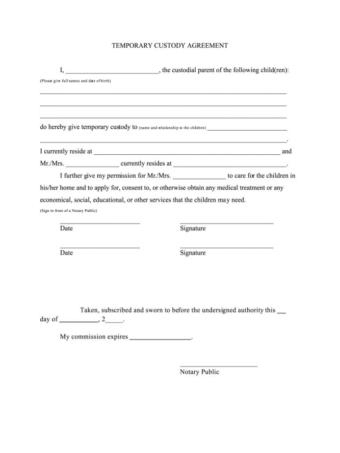 Printable Temporary Child Custody Letter Template Excel Example In 2021 