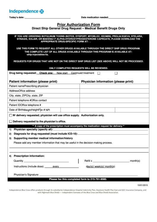 Prior Authorization Form Independence Blue Cross Printable Pdf Download