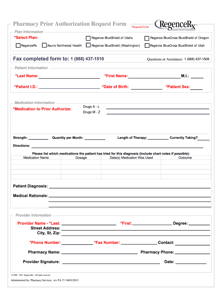 Regence Blue Shield Of Washington Prescription Drug Authorization Form 