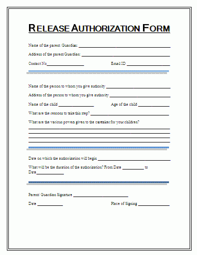 Release Authorization Form Free Word Templates