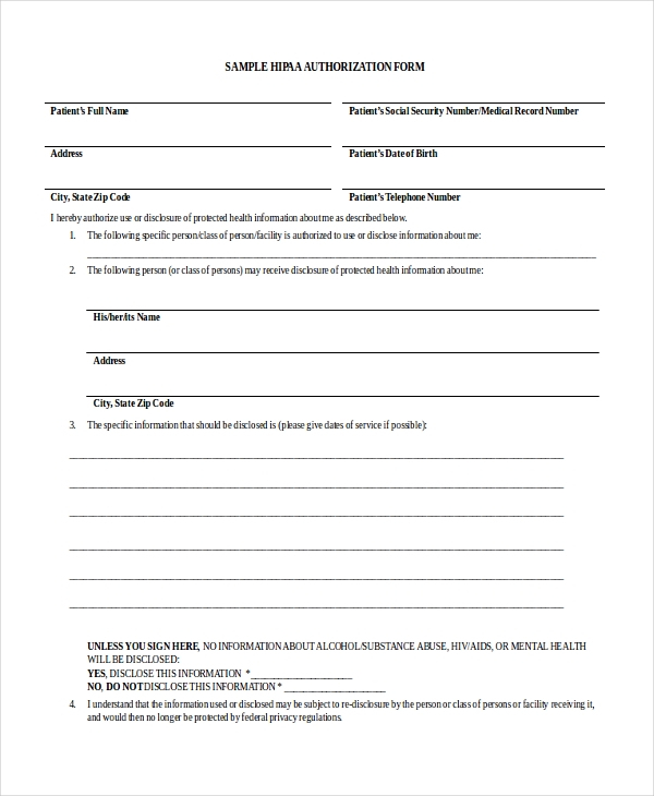 Release For Hipaa Information Form Of Authorization Medical Mehmet