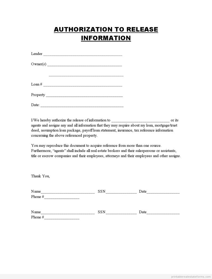 Release Of Information Forms Printable BLANK TEMPLATE Lettering 