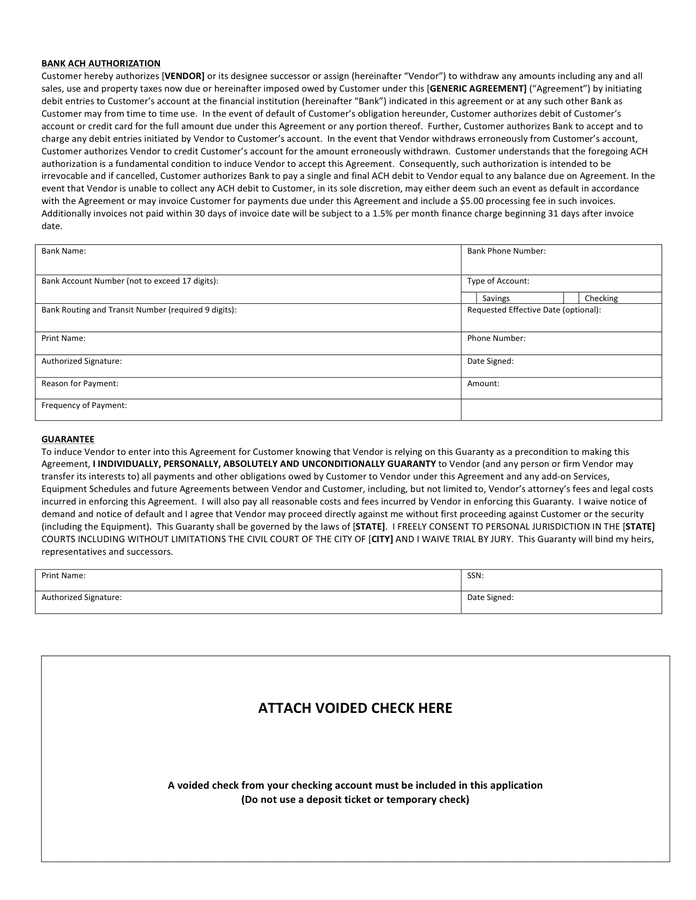 Sample Ach Authorization Form In Word And Pdf Formats