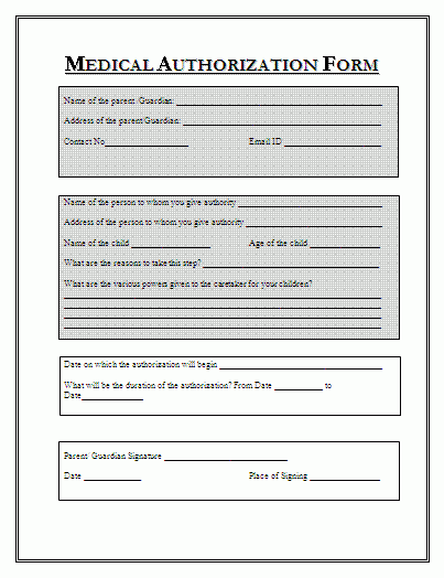 Sample Medical Authorization Form Medical Forms Medical Consent 