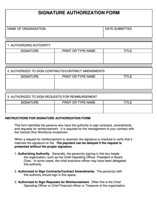 Signature Authorization Form Printable Pdf Download