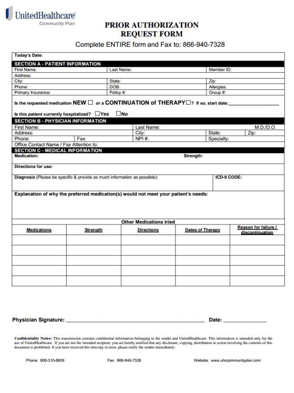 Simple UHC Prior Authorization Form For Everyone