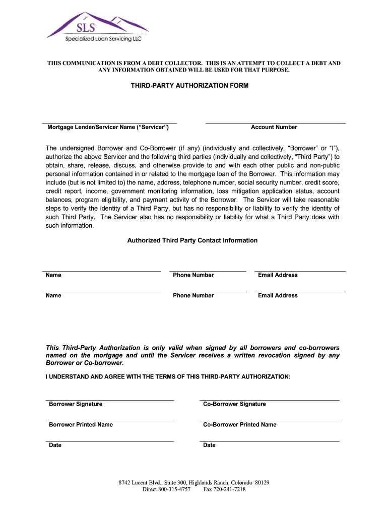 Sls Third Party Authorization Form Fill Out Sign Online DocHub