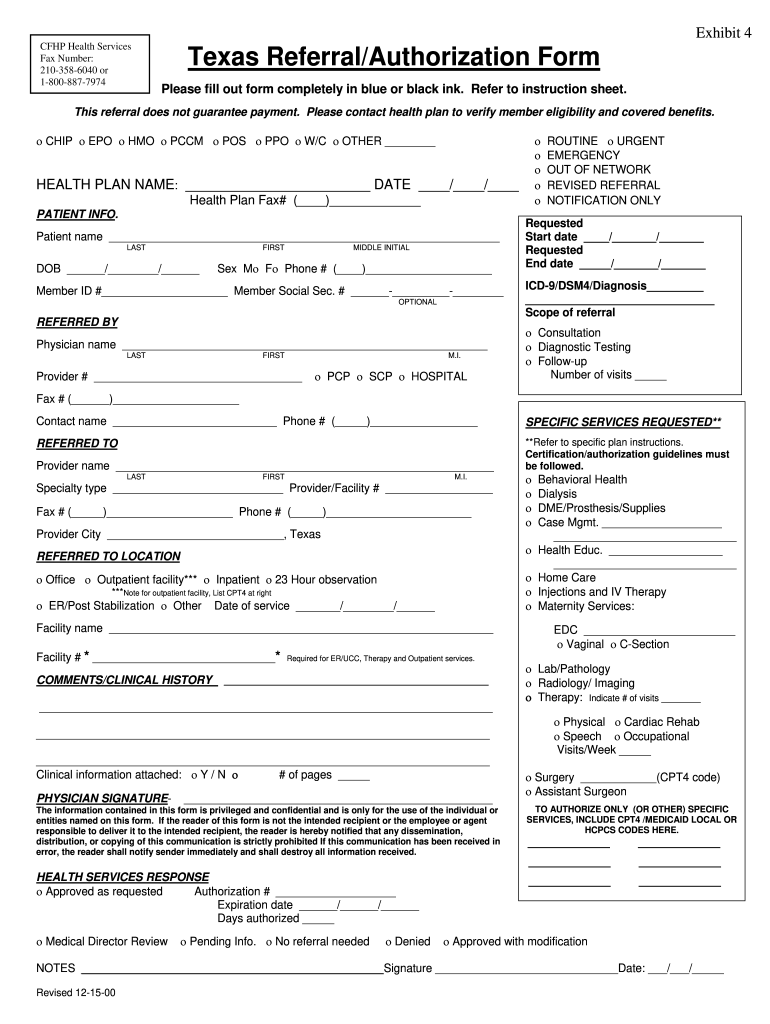 Texas Referral Authorization Form Fill Out Sign Online DocHub