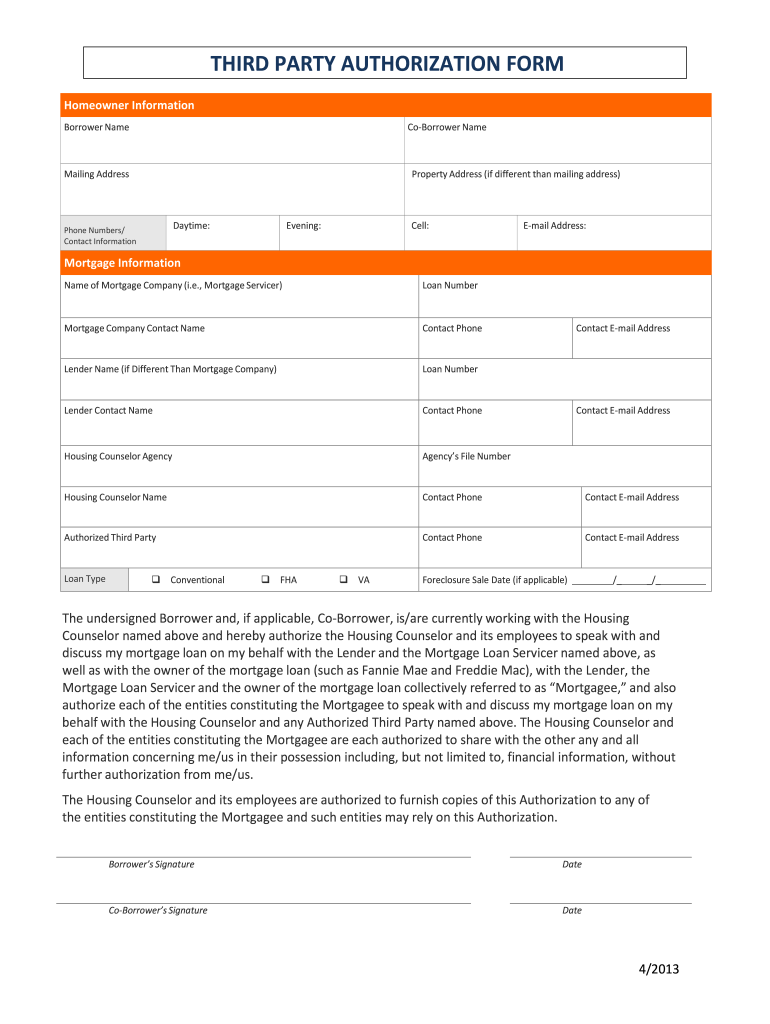 Third Party Authorization Form Mortgage Fill Out Sign Online DocHub