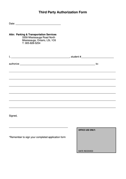 Third Party Authorization Form Sample Printable Pdf Download