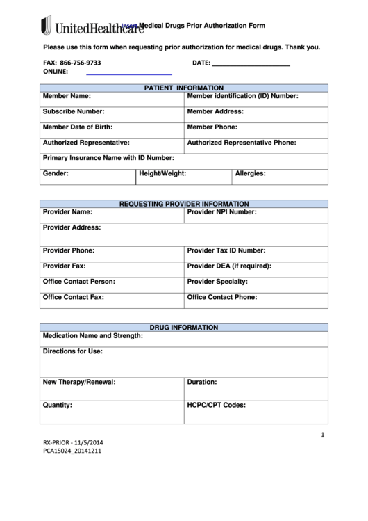 Top 16 United Healthcare Prior Authorization Form Templates Free To 