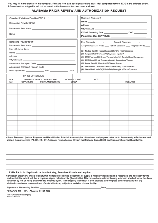 Top Alabama Medicaid Prior Authorization Form Templates Free To 