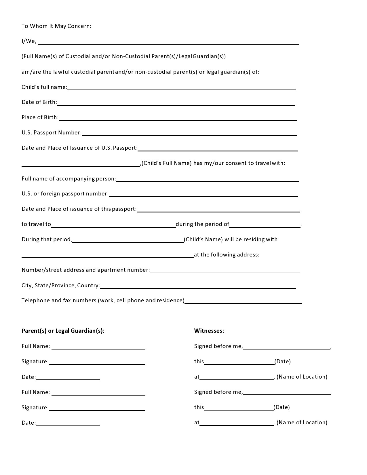 Travelling With A Minor Consent Form Besttravels