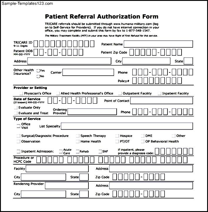 Tricare Health Care Authorization Form Sample Templates Sample 