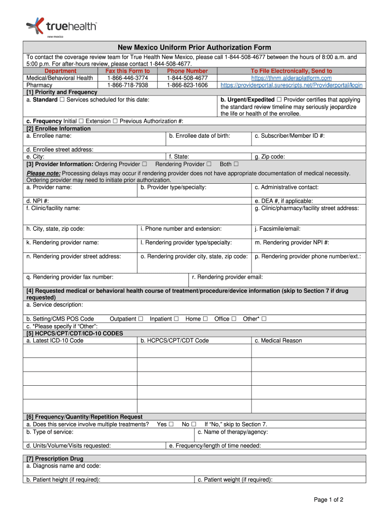 True Health Prior Authorization Form Fill Out Sign Online DocHub